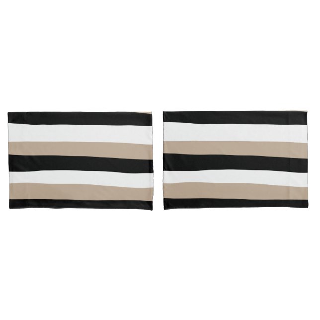 Uneven Stripes - Taupe, Black and White Pillow Case (Front-Set)