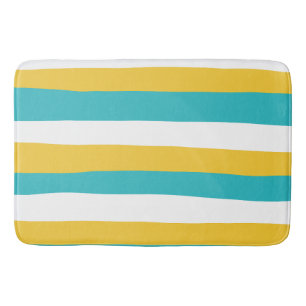 Uneven Stripes - Turquoise and Yellow Bath Mat