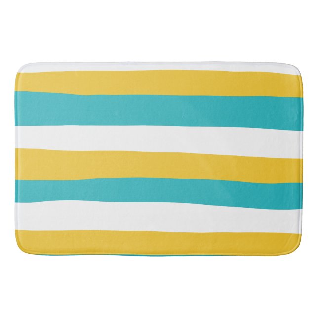 Uneven Stripes - Turquoise and Yellow Bath Mat (Front)