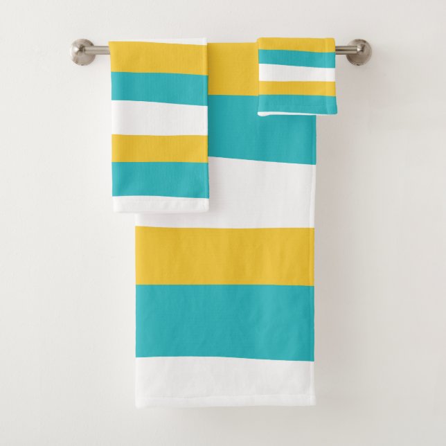 Uneven Stripes - Turquoise and Yellow Bath Towel Set (Insitu)