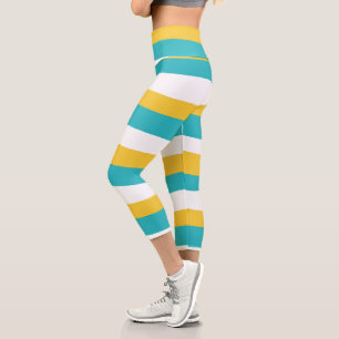 Uneven Stripes - Turquoise and Yellow Capri Leggings