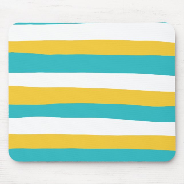 Uneven Stripes - Turquoise and Yellow Mouse Pad (Front)
