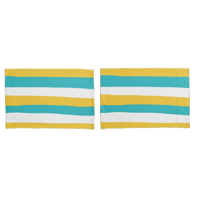 Uneven Stripes - Turquoise and Yellow Pillow Case (Front-Set)