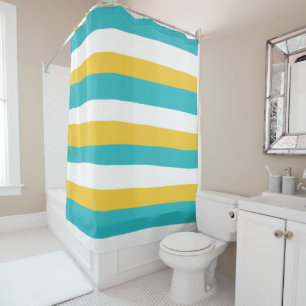 Uneven Stripes - Turquoise and Yellow Shower Curtain