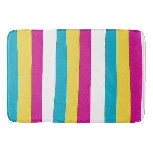 Uneven Stripes - Turquoise, Yellow, Pink and White Bath Mat