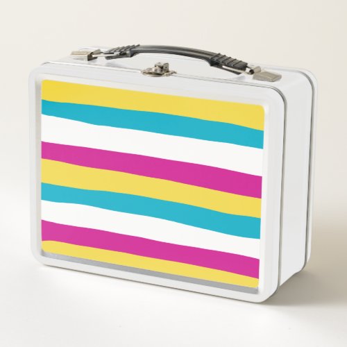 Uneven Stripes _ Turquoise Yellow Pink and White Metal Lunch Box