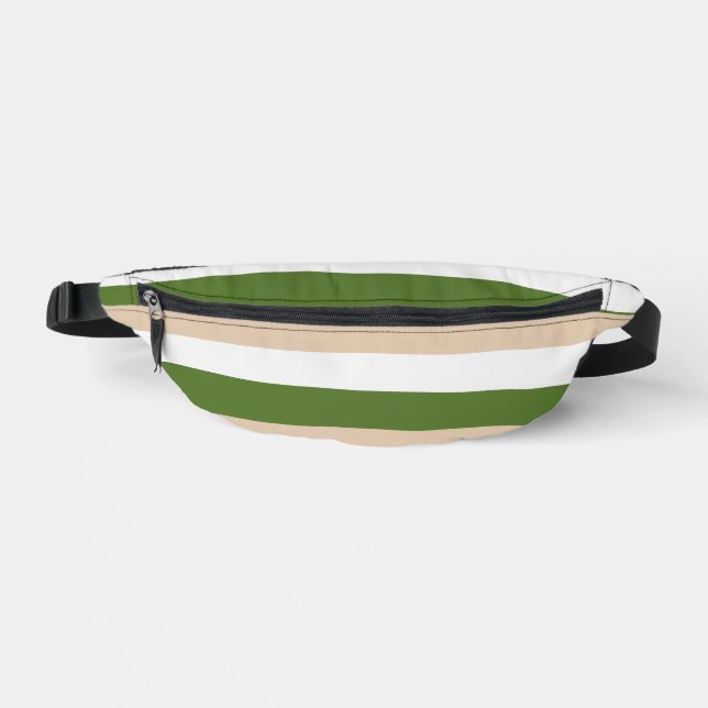 Uneven Stripes - White, Sand and Palm Green Fanny Pack (Front)