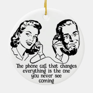 Unexpected Connection - Vintage Couple Phone Call Ceramic Ornament