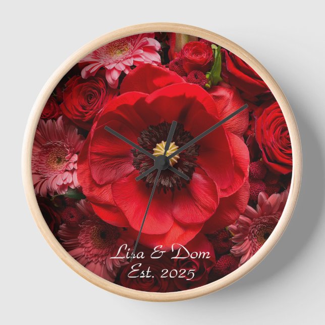 Unexpected Red Floral Personalized Clock (Front)