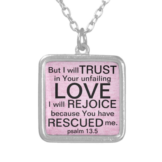 Unfailing Love bible verse Psalm 13:5 Silver Plated Necklace (Front)
