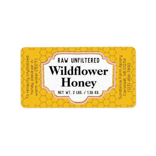 Unfiltered Honeycomb Honey Jar Label