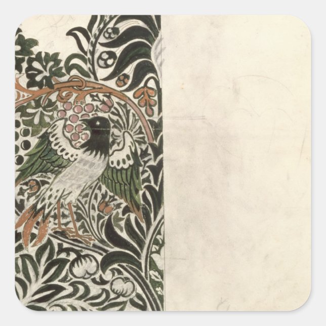 Unfinished 'Bird and Vine' wood block design for w Square Sticker (Front)