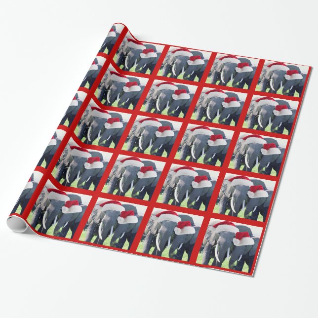 Unforgettable Elephants Wear Santa Hat Christmas Wrapping Paper (Unrolled)