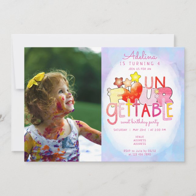 Unforgettable Sweet Birthday Heart Girl 4th Bday Invitation (Front)