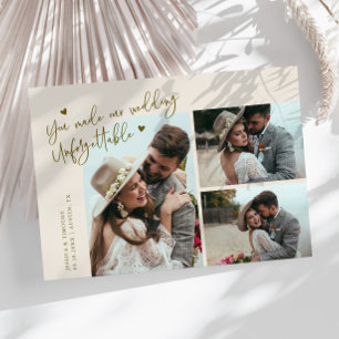 Unforgettable Wedding Cream Multi Photo Thank You Card