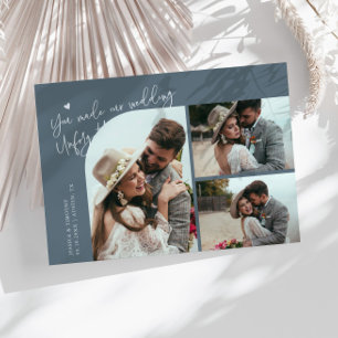 Unforgettable Wedding Slate Blue Multi Photo Thank You Card