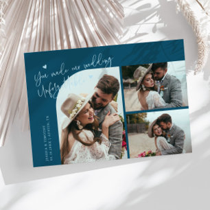 Unforgettable Wedding Teal Multi Photo Thank You Card