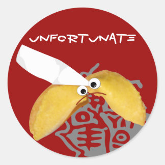 'unfortunate' fortune cookie humorous parody classic round sticker