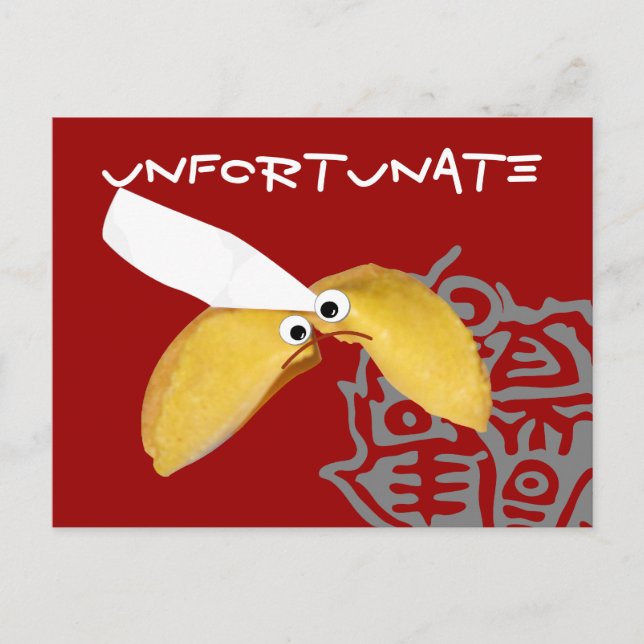 'unfortunate' fortune cookie humorous parody postcard (Front)