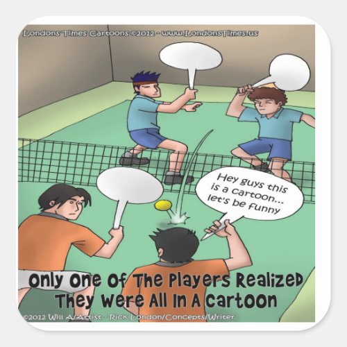 Unfunny Tennis Cartoon Funny Tees Cards Gifts Etc Square Sticker