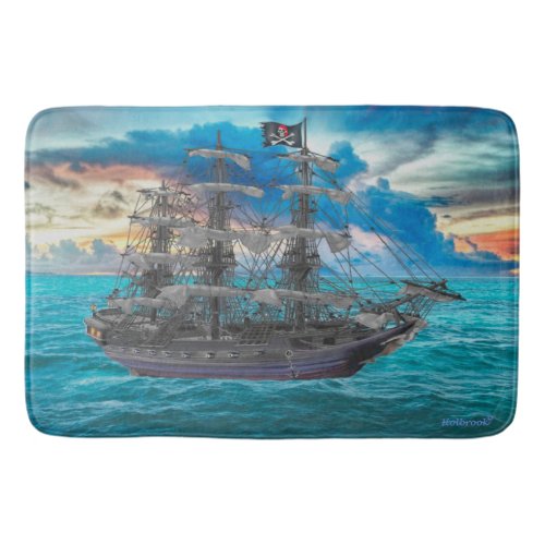 UNFURLED PIRATE SHIP AT SUNSET BATH MAT