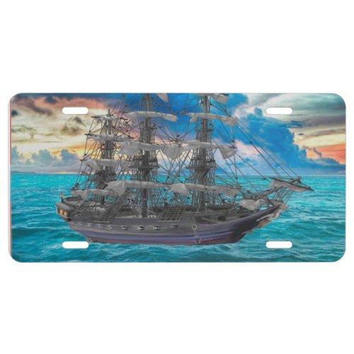 Unfurled Pirate Ship at Sunset License Plate