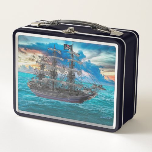 UNFURLED PIRATE SHIP AT SUNSET METAL LUNCH BOX