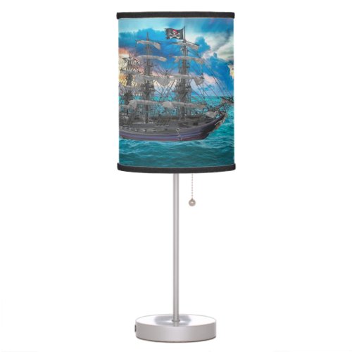 UNFURLED PIRATE SHIP AT SUNSET TABLE LAMP