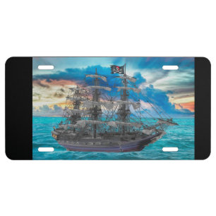 UNFURLED PIRATE SHIP LICENSE PLATE