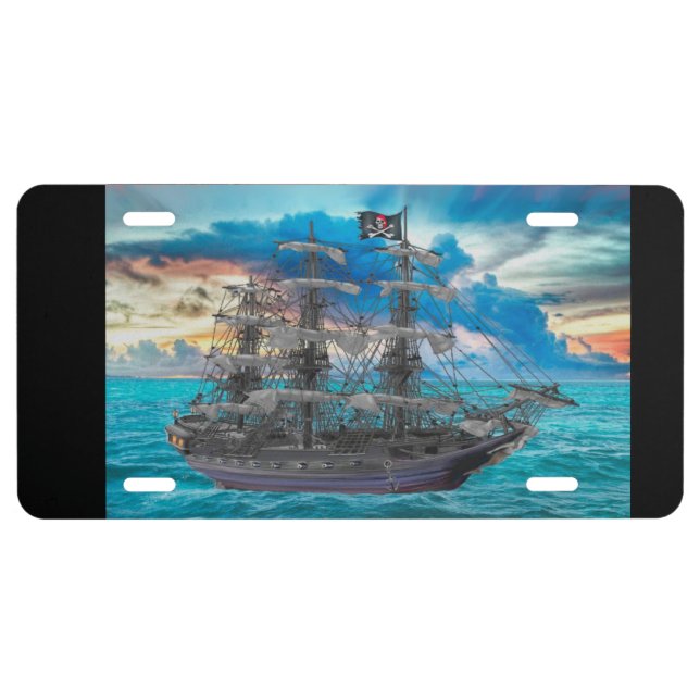 UNFURLED PIRATE SHIP LICENSE PLATE (Front)