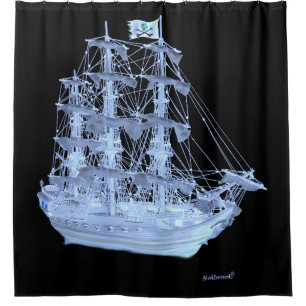 UNFURLED PIRATE SHIP SHOWER CURTAIN