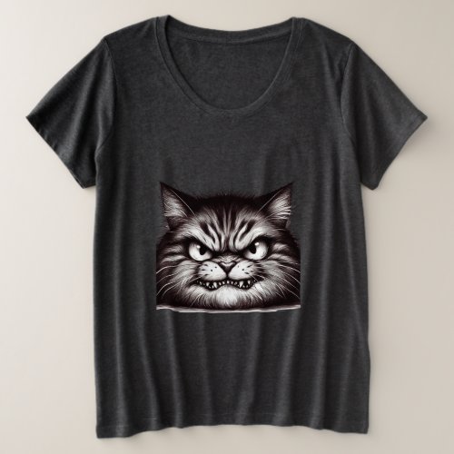 Unhappy cat face plus size T_Shirt
