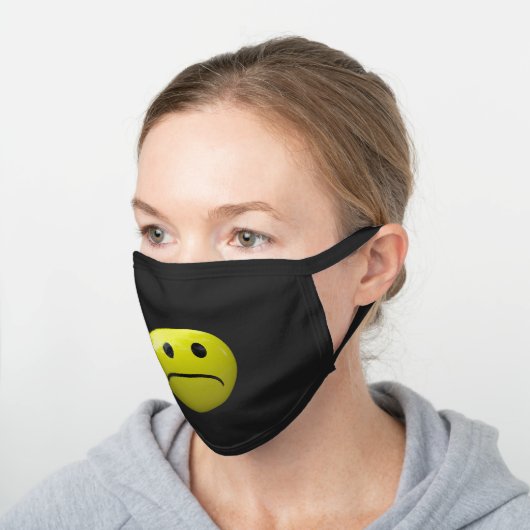 unhappy face cute black cotton face mask (Angled)