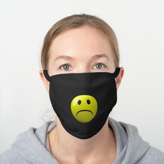unhappy face cute black cotton face mask (Worn)