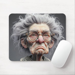 Unhappy Old Lady Caricature Mouse Pad