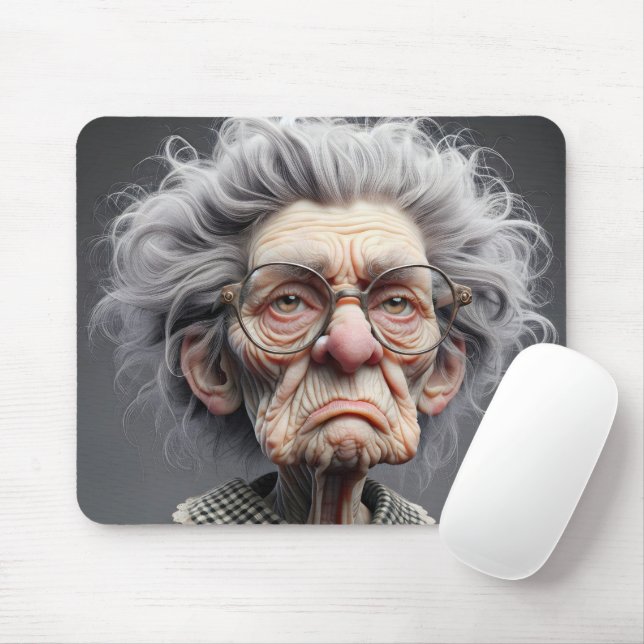 Unhappy Old Lady Caricature  Mouse Pad (With Mouse)