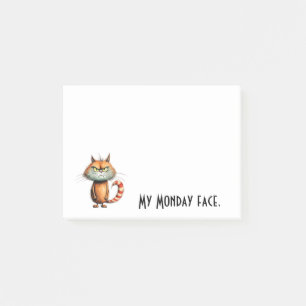 Unhappy Orange Cartoon Cat My Monday Face Post-it Notes