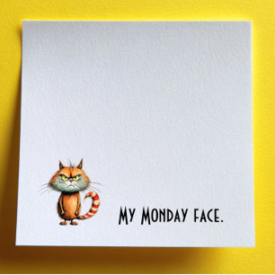 Unhappy Orange Cartoon Cat My Monday Face Post-it Notes