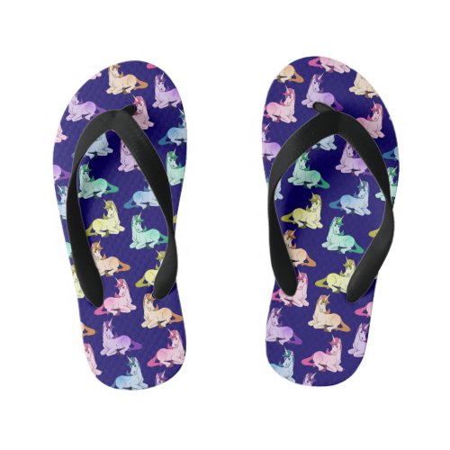 Uni Unicorn _ Pony Pack Pattern Midnight Kids Flip Flops