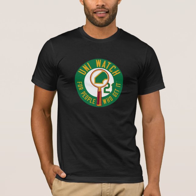 Uni Watch: Green Magnifying Glass T-Shirt (Front)