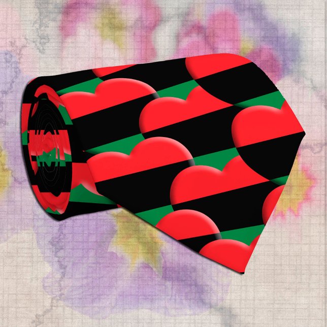 Unia Flag Hearts & Pan African Flag / Kwanzaa Neck Tie (Creator Uploaded)