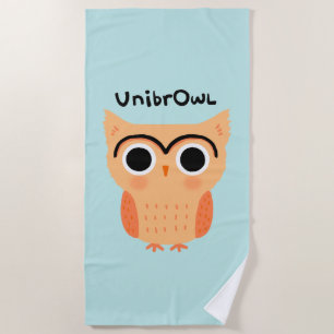 UnibrOwl Unibrow Owl   Funny Cute Eyebrows Owl Beach Towel