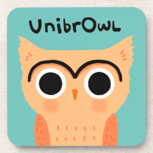 UnibrOwl Unibrow Owl Funny Cute Eyebrows Owl Beverage Coaster