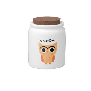 UnibrOwl Unibrow Owl Funny Cute Eyebrows Owl Candy Jar