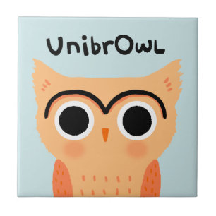 UnibrOwl Unibrow Owl   Funny Cute Eyebrows Owl Ceramic Tile