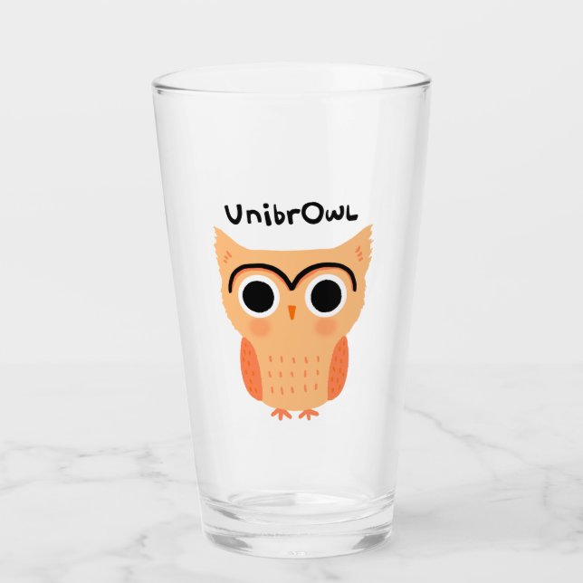 UnibrOwl Unibrow Owl | Funny Cute Eyebrows Owl Glass (Front)