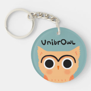 UnibrOwl Unibrow Owl Funny Cute Eyebrows Owl Keychain