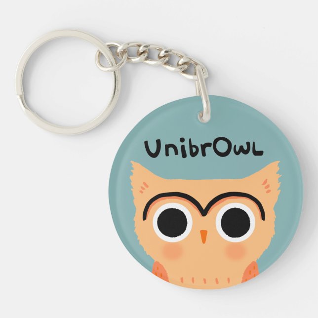UnibrOwl Unibrow Owl | Funny Cute Eyebrows Owl Keychain (Front)