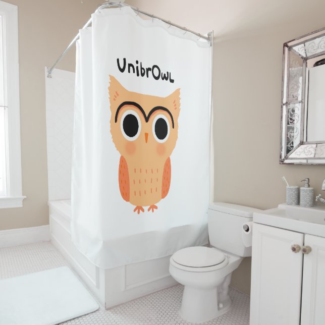 UnibrOwl Unibrow Owl | Funny Cute Eyebrows Owl Shower Curtain (In Situ)