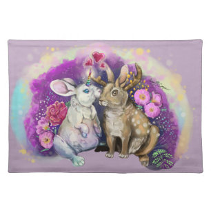 Unibunny Kisses Jackalope Magical Love Cloth Placemat